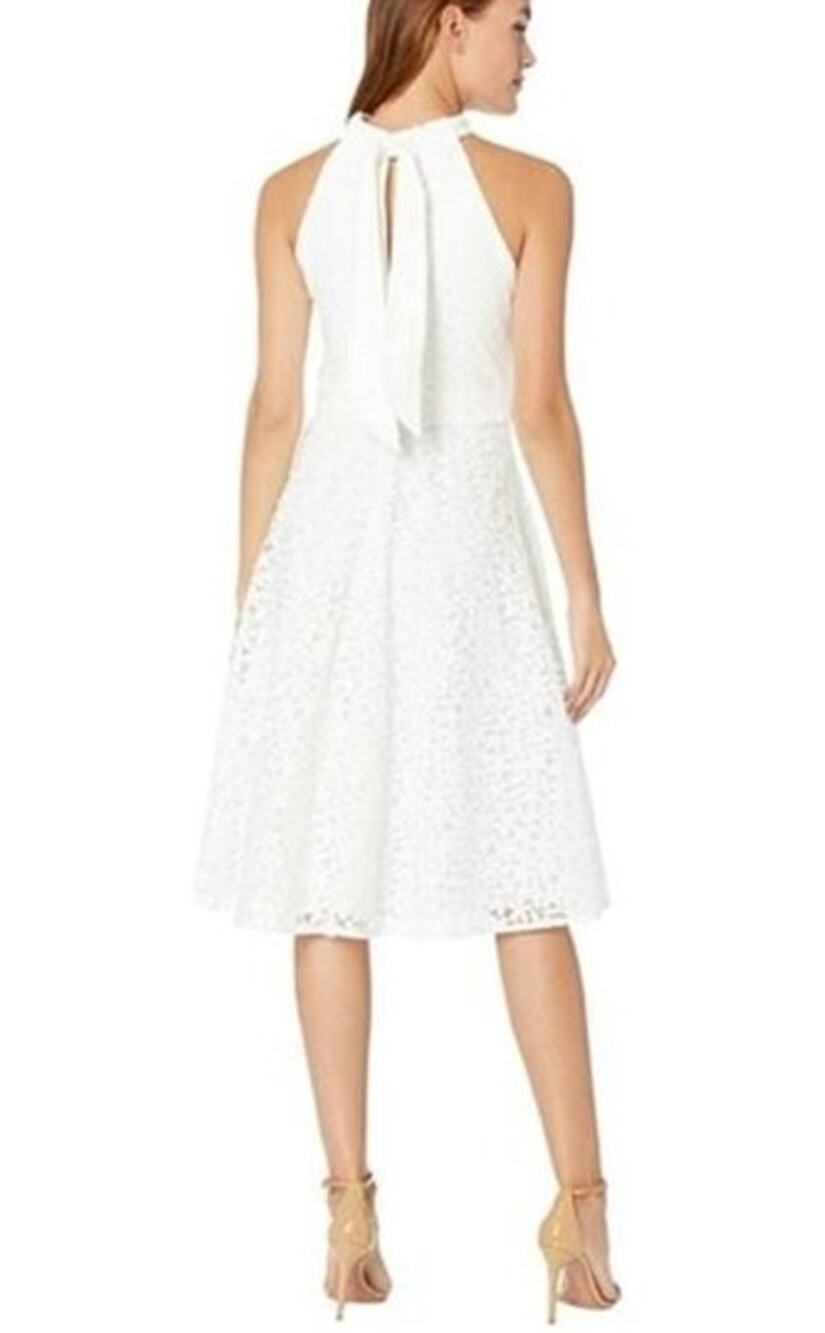 New Tahari White Lace Midi Dress High Neck Halter A-line Ivory Knee Length US 4